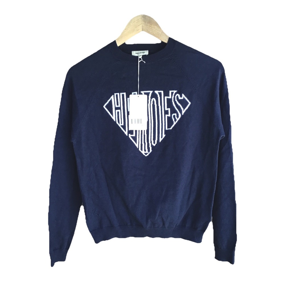Zadig & Voltaire Heroes Knit Sweater Youth 14 Navy Cashmere Blend NWT